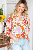 Floral Notched Neck Balloon Sleeve Blouse - Trendsi - Flyclothing LLC