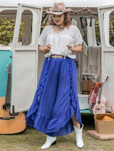 Plus Size Swiss Dot Ruffled Wide Leg Pants - Trendsi - Flyclothing LLC