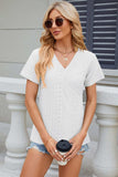 Eyelet Surplice Short Sleeve T-Shirt - Trendsi - Flyclothing LLC