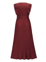 Tied Surplice Cap Sleeve Pleated Dress - Flyclothing LLC