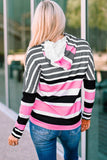 Striped Drawstring Detail Long Sleeve Hoodie - Trendsi - Flyclothing LLC