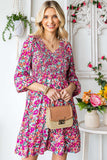 Floral Smocked V-Neck Flounce Sleeve Dress - Trendsi - Flyclothing LLC