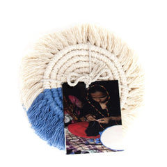 Macrame Coasters in Blues with fringe, Set of 4 - Flyclothing LLC