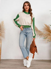 Contrast Half Zip Drop Shoulder Sweatshirt - Trendsi