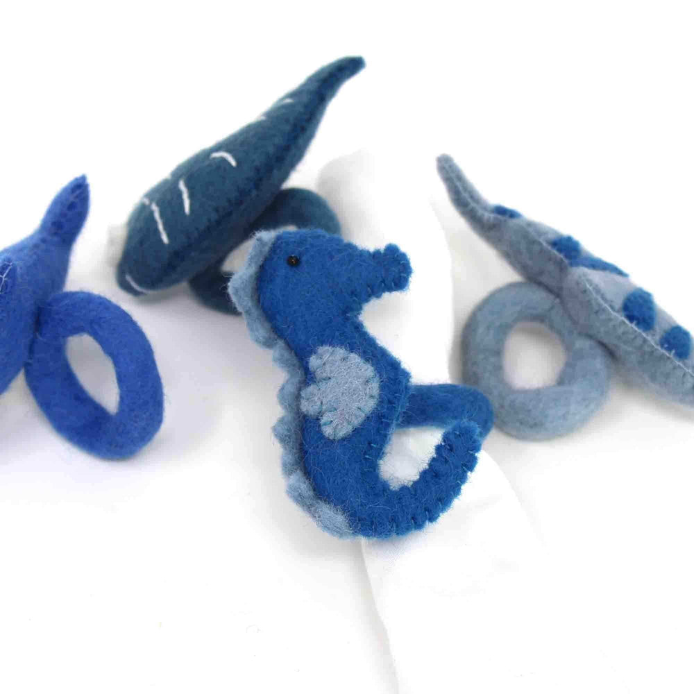 Nautical Shark, Whale & Seahorse Felt Napkin Rings, Set of 4 - Global Groove Direct - Flyclothing LLC