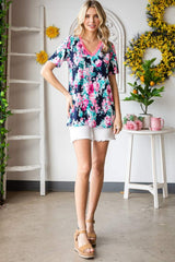 Heimish Full Size Floral V-Neck Short Sleeve T-Shirt - Trendsi - Flyclothing LLC