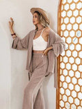 Dropped Shoulder Cardigan and Pants Set - Trendsi - Flyclothing LLC