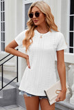 Eyelet Slit Round Neck Short Sleeve T-Shirt - Trendsi