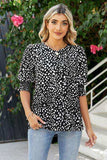 Polka Dot Round Neck Lantern Sleeve Blouse - Trendsi - Flyclothing LLC