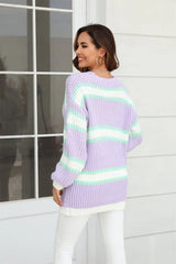 Color Block Ribbed Dropped Shoulder Open Front Cardigan - Trendsi - Flyclothing LLC