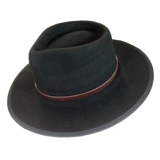 Rockmount Clothing Black Wool Felt Safari Hat with Faux Leather Band
