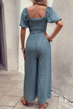 Printed Square Neck Jumpsuit with Pockets - Trendsi