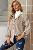 Snap Front Hooded Corduroy Shacket - Trendsi