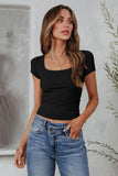 Square Neck Short Sleeve Tee - Trendsi