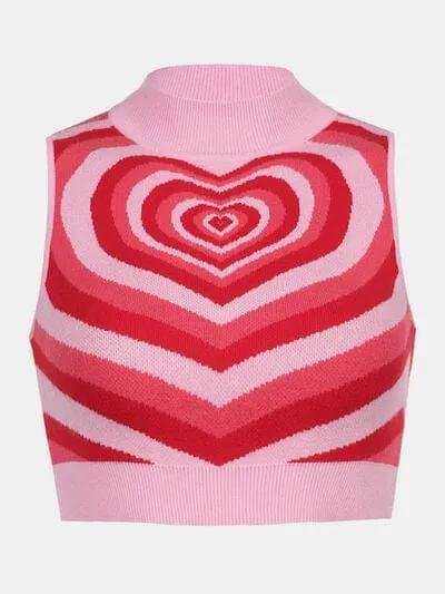 Heart Mock Neck Sweater Vest - Trendsi - Flyclothing LLC