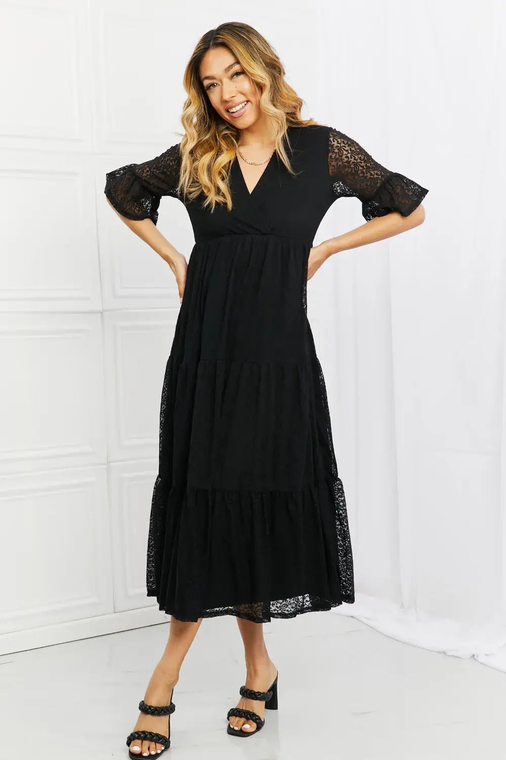 P & Rose Lovely Lace Full Size Tiered Dress - Trendsi - Flyclothing LLC