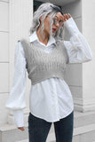 Cable-Knit Deep V Cropped Knit Vest - Trendsi - Flyclothing LLC