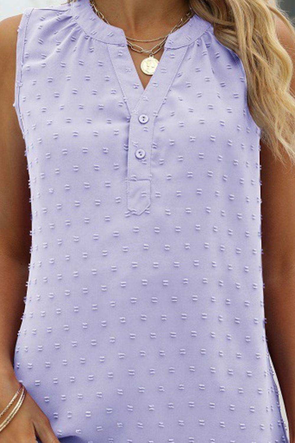 Swiss Dot Notched Neck Tank - Trendsi - Flyclothing LLC
