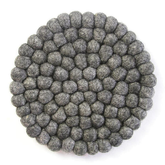 Hand Crafted Felt Ball Coasters from Nepal: 4-pack, Dark Grey - Global Groove (T) - Global Groove