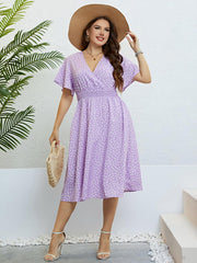 Plus Size Printed Smocked Waist Surplice Dress - Trendsi