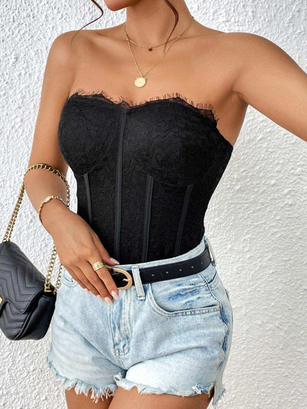 Strapless Sweetheart Neck Bodysuit - Trendsi - Flyclothing LLC