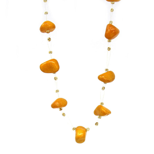 Floating Stone & Maasai Bead Necklace, Pumpkin Spice - Jedando