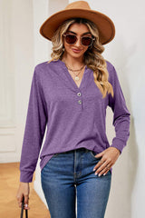 Notched Long Sleeve T-Shirt - Trendsi - Flyclothing LLC