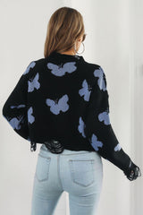 Printed Round Neck Ribbed Long Sleeve Sweater - Trendsi