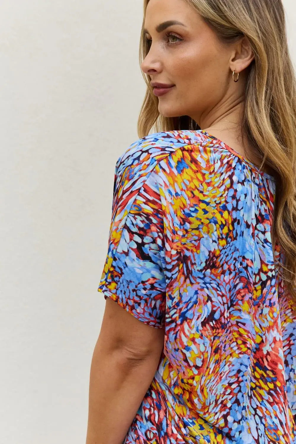 Be Stage Full Size Printed Dolman Flowy Top - Trendsi - Flyclothing LLC