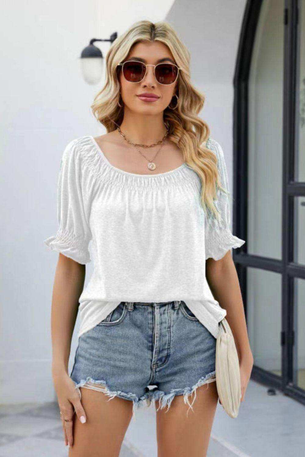 Short Flounce Sleeve Top - Trendsi - Flyclothing LLC