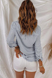 Striped Button-Up Roll-Tab Sleeve Shirt - Trendsi