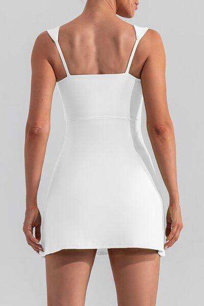 Square Neck Sleeveless Slit Mini Active Dress - Trendsi - Flyclothing LLC