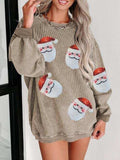 Sequin Santa Patch Ribbed Sweatshirt - Trendsi - Flyclothing LLC