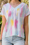 High-Low V-Neck Short Sleeve Blouse - Trendsi - Flyclothing LLC