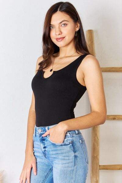 Zenana Microfiber Notched Sleeveless Bodysuit - Trendsi - Flyclothing LLC