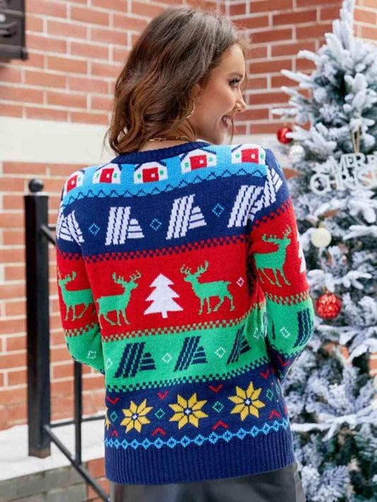 Christmas Round Neck Sweater - Trendsi - Flyclothing LLC