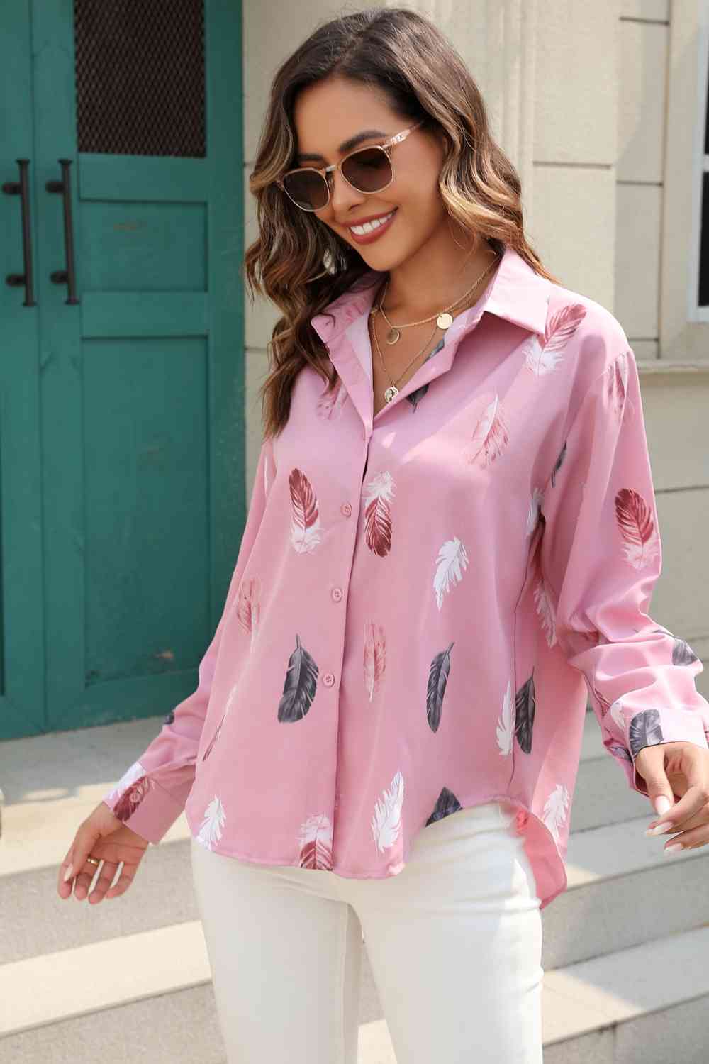 Printed Collared Neck Buttoned Shirt - Trendsi - Flyclothing LLC