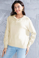 Cable Knit Long Sleeve Hooded Sweater - Trendsi