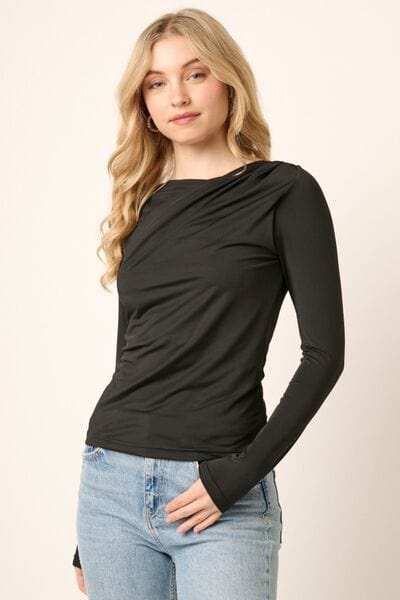 Mittoshop Ruched Long Sleeve Slim Top - Trendsi - Flyclothing LLC
