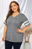 Plus Size Striped V-Neck Tee Shirt - Trendsi - Flyclothing LLC