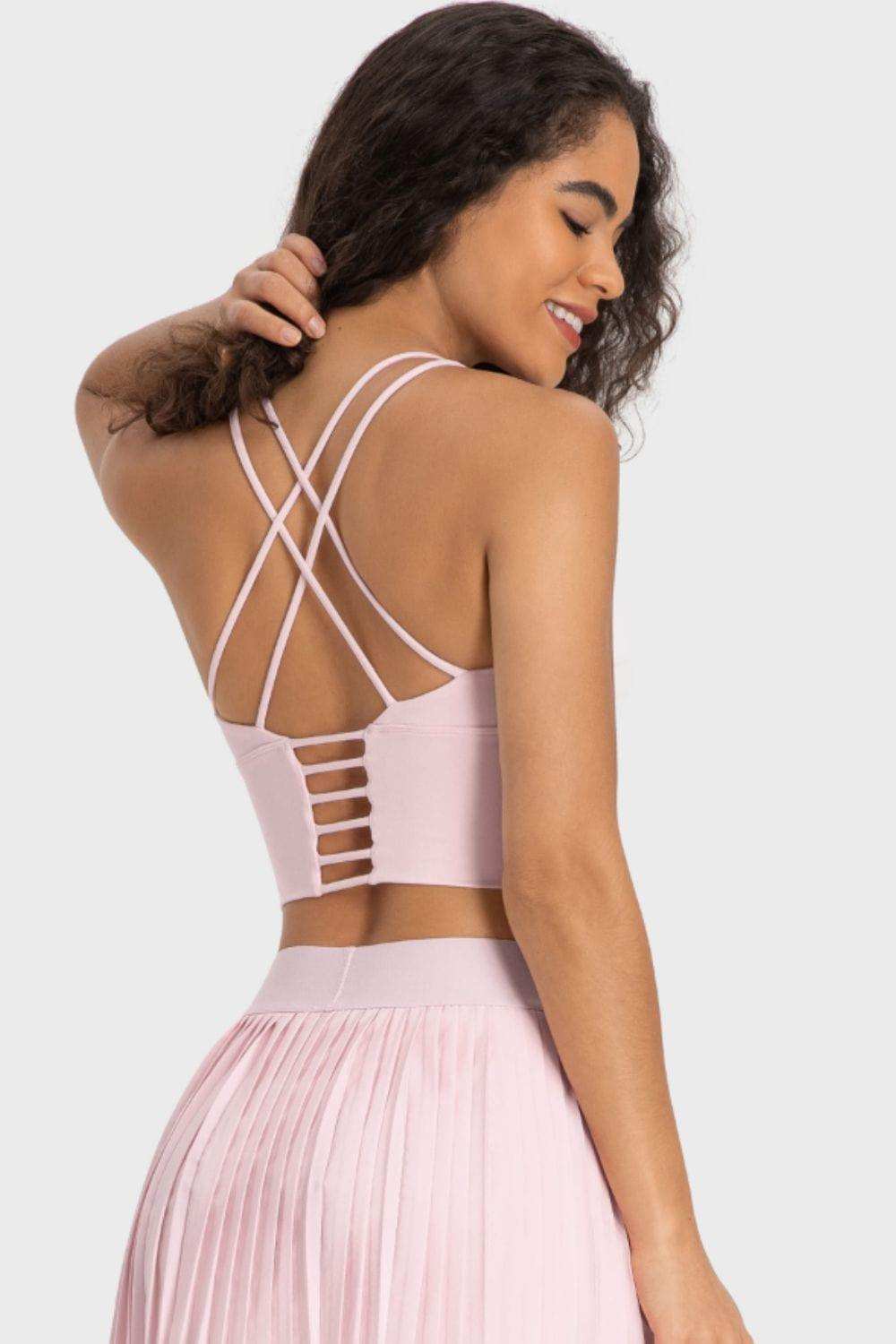 Crisscross Back Ladder Detail Sports Bra - Trendsi - Flyclothing LLC