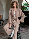 Dropped Shoulder Cardigan and Pants Set - Trendsi - Flyclothing LLC