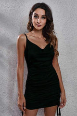 Ruched Cowl Neck Spaghetti Strap Dress - Trendsi - Flyclothing LLC