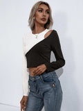 Croopped Contrast Color Round Neck Short Sleeve Tee - Trendsi - Flyclothing LLC
