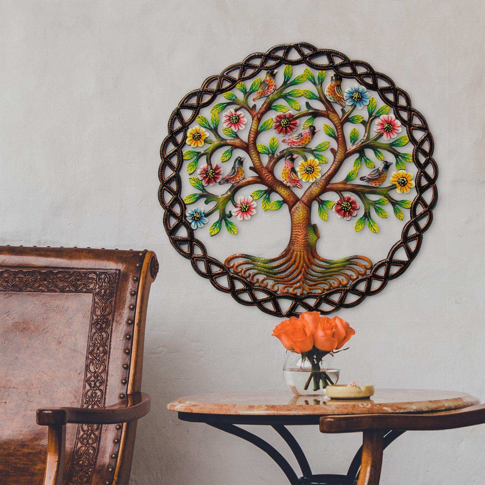 Rooted Tree of Life in Circle Haitian Metal Drum Wall Art - Haitian Artisans - Flyclothing LLC