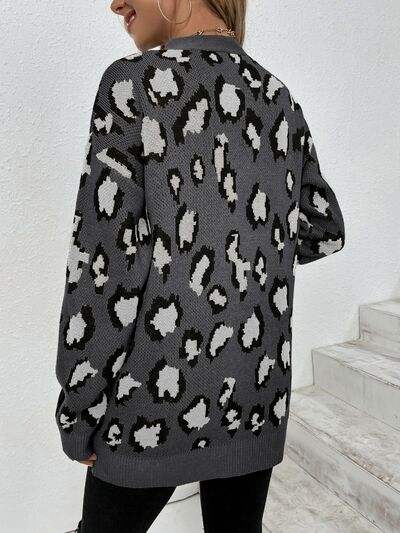 Leopard Open Front Dropped Shoulder Cardigan - Trendsi - Flyclothing LLC