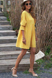 Round Neck Lantern Sleeve Mini Dress - Trendsi - Flyclothing LLC
