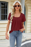 Eyelet Square Neck Short Sleeve T-Shirt - Trendsi