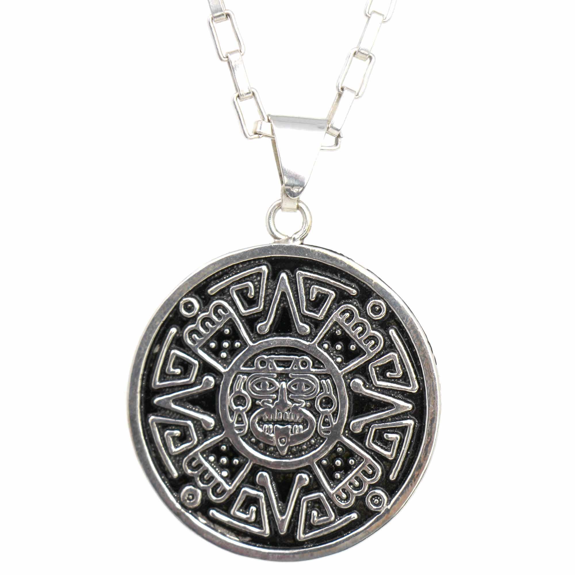 Alpaca Silver Aztec Face Pendant with Chain - Flyclothing LLC