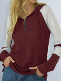 Waffle-knit Raglan Sleeve Zipper Front Hoody - Trendsi - Flyclothing LLC